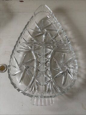 Cut Crystal Serving Tray with Starburst Cut Pattern